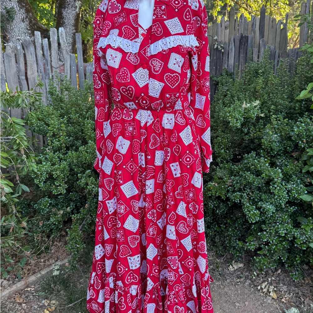 Vintage Western Red Patterned Maxi Dress - Picture 1 of 3